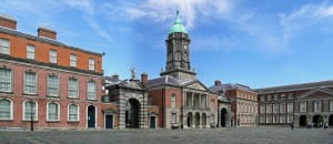 Dublin Castle flanked by Fortitude and Justice
